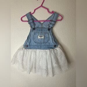 Oshkosh b’gosh white tulle gold polka dots denim skirtalls overalls skirt 12m
